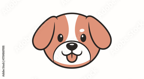 Adorable cartoon puppy face with happy expression and pink tongue peeking out, perfect for playful designs and joyful themes