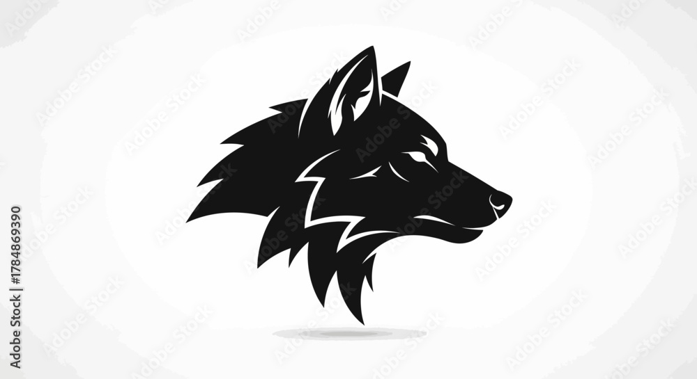 Obraz premium Powerful wolf head silhouette, a symbol of strength, freedom, and wild spirit, perfect for modern branding and design projects seeking impact.