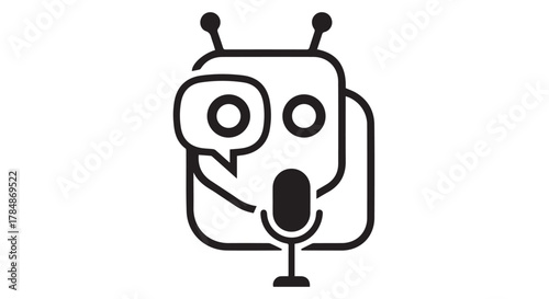 Robot icon with speech bubble and microphone, isolated on transparent background