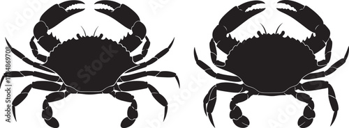 Two black crab silhouettes facing forward silhouette
