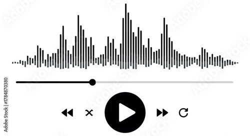 Audio waveform visualization with playback controls isolated on transparent background