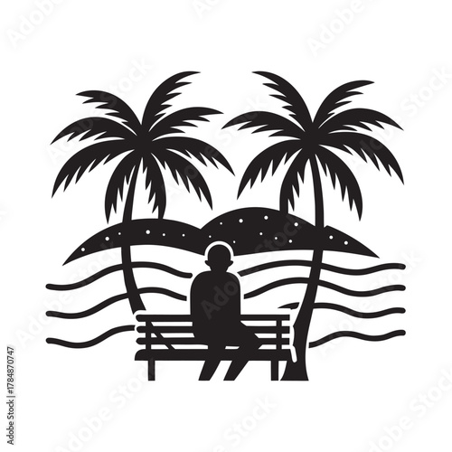 Seaside Silence With Palm Trees Silhouette