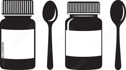 Two medicine bottles and spoons silhouette