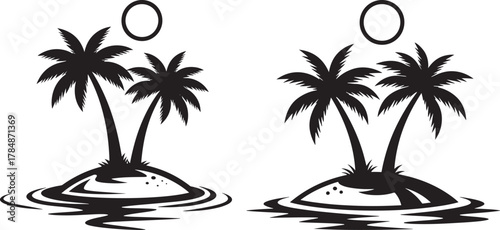 Two tropical islands with palm trees silhouette