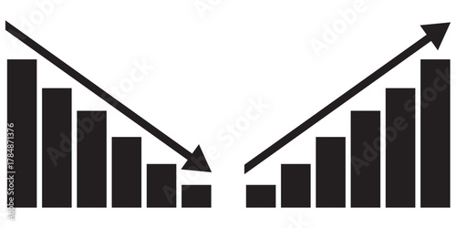 Financial growth and decline bar chart illustration. showing opposite financial trends with bar charts and dollar symbols, representing business growth and economic decline conceptEPS10/AI.