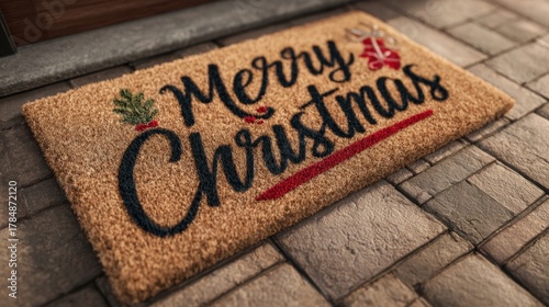 A festive doormat with a Christmas greeting,
