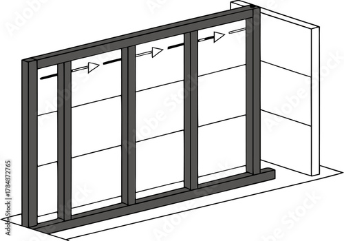 Isometric view of soundproof bedroom walls with anti-noise technology, providing superior insulation against external noise for peaceful living.