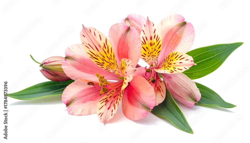 Fototapeta premium Beautiful pink alstroemeria flowers, isolated on white background, perfect for design