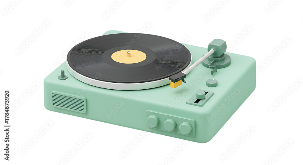 Fototapeta premium 3d vintage turntable record player isolated on transparent background