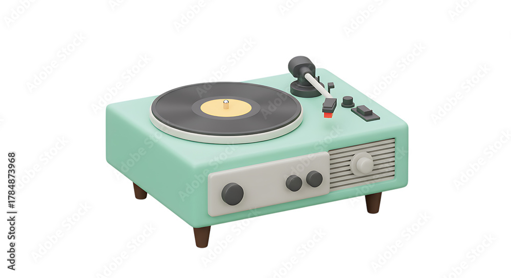 Fototapeta premium 3d vintage turntable isolated on transparent background