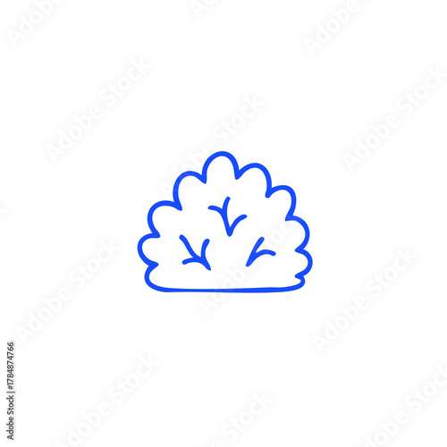 Blue outline shrub with leaves on white background