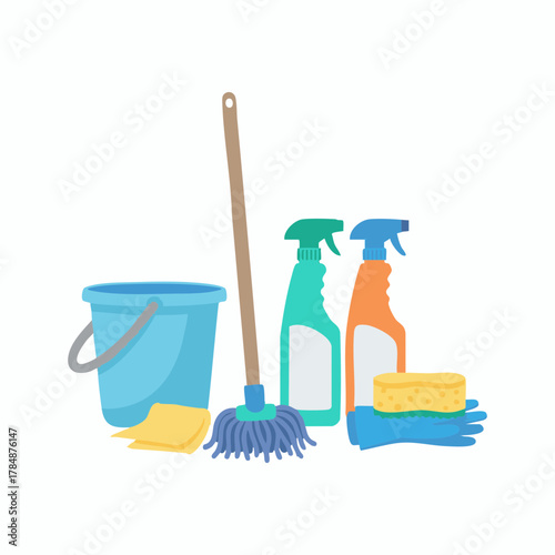 The cleaning kit is a household illustration of cleanliness, home cleaning and cleaning products
