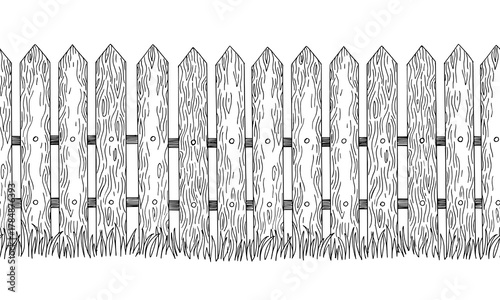 Seamless border of fence. Vector ink styled handmade illustration. For packaging design, cards, cover, prints, product labels and fabric.