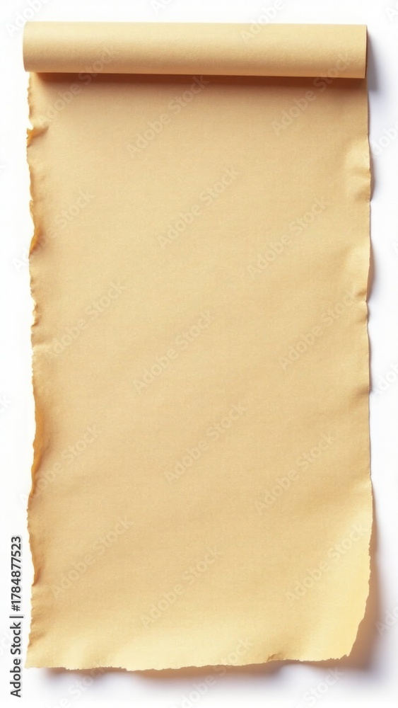 Naklejka premium A rolled up piece of paper on a white surface, perfect for representing ideas, notes or messages