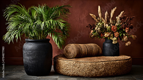 Elegant Interior Decor with Plants and Natural Textures.
