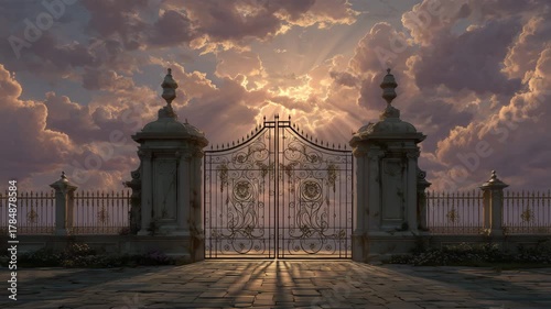 雲間に光が差す開かれた門の景観