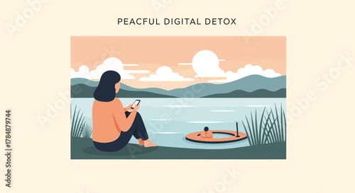 Peaceful Digital Detox Flat Vector Illustration