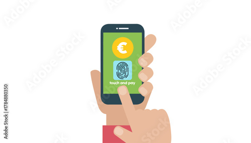 Flat illustration of a hand holding a smartphone with a green screen