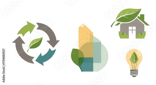 Set of green energy icons isolated on transparent background