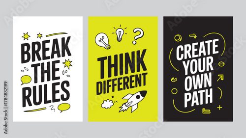  Editable Motivational Typography Posters – “Break The Rules,” “Think Different,” “Create Your Own Path” – Modern Quote Art for Social Media, Office & Presentations