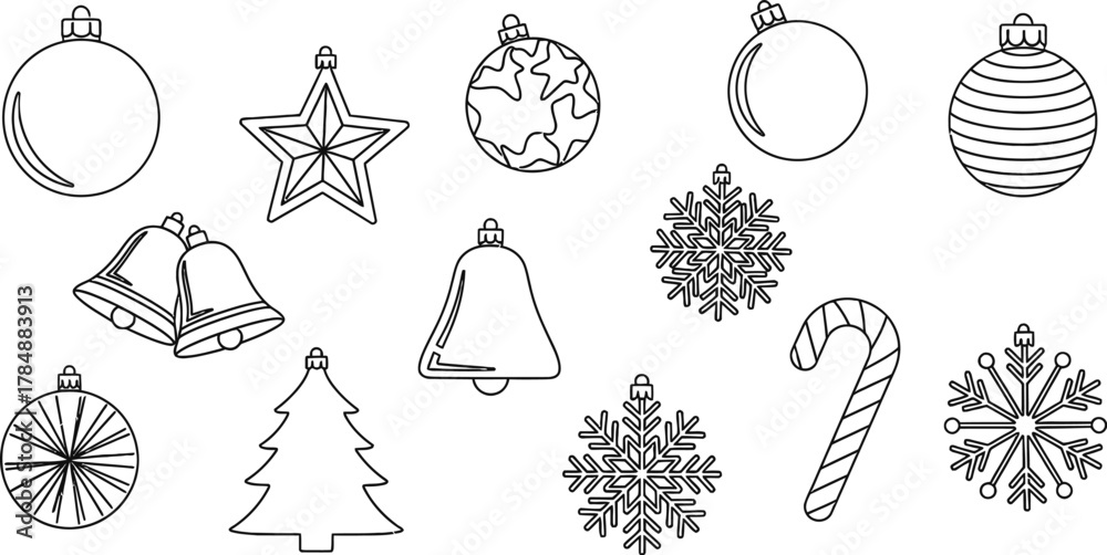 Fototapeta premium Festive collection of hand-drawn Christmas ornaments and holiday symbols