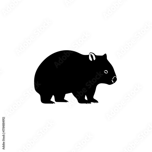 A simple black silhouette of a wombat standing on a white background.