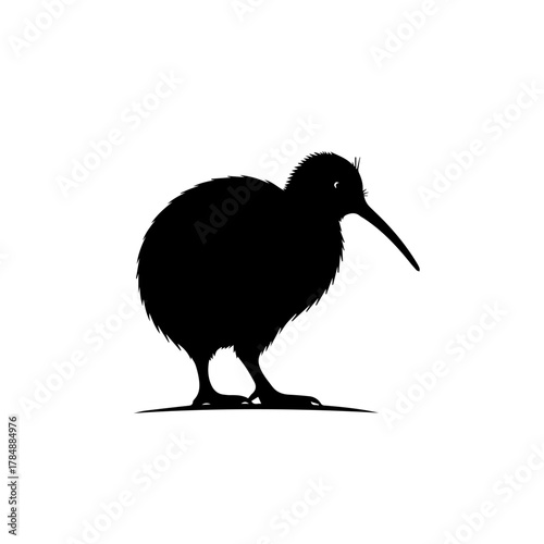 A simple black silhouette of a kiwi bird, the national symbol of New Zealand, on a white background.