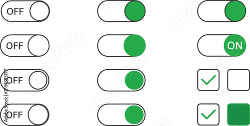 Toggle switch buttons showing off and on states with checkmarks