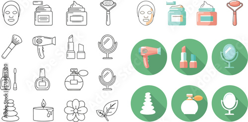 Collection of beauty and cosmetic icons for skincare and makeup routines