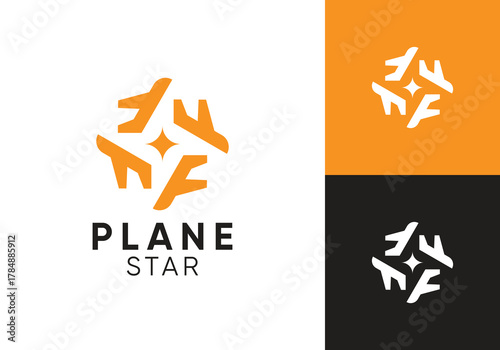 abstract airplane with star rotation logo. tour travel and transportation symbol vector design