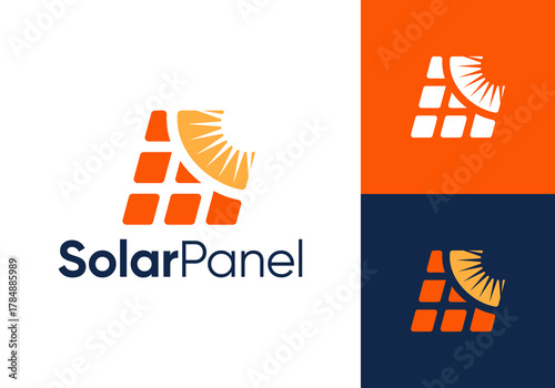 solar energy panel logo. solar technology electric vector design concept	
