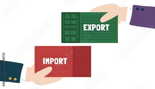 Flat lay of two hands exchanging import and export folders