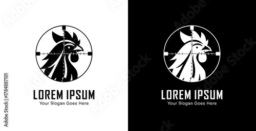 Logo design in the shape of a jungle fowl's head that is in the shot