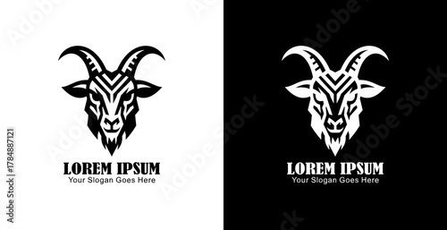 Goat head logo design with front view and modern geometric style