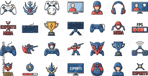 Vibrant collection of esports icons representing gaming culture and competition