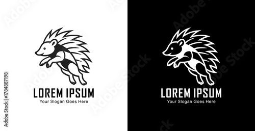A logo design in the form of a jumping hedgehog with a modern semi-line art style