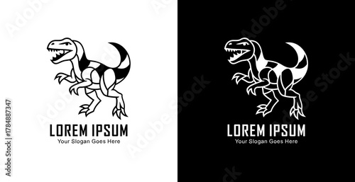 A logo design in the form of a running dinosaur with a modern semi-line art style