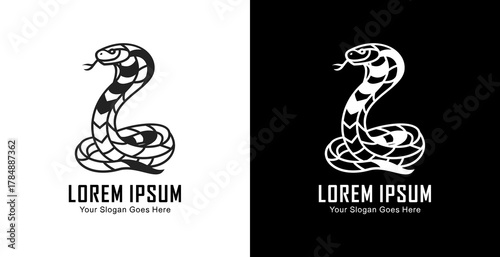 Logo design in the form of a standing cobra with a modern semi-line art style