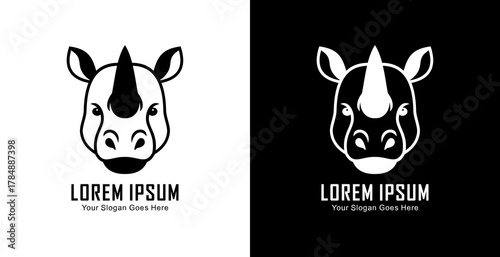 Rhino head logo design with semi modern line art style