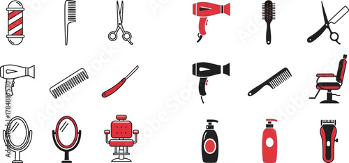 Collection of barber shop tools and equipment for styling and grooming