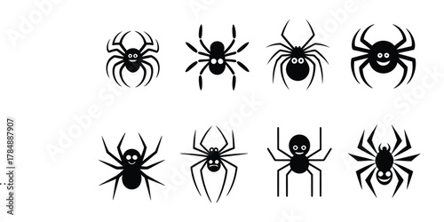 Collection of Black Spider Silhouettes for Halloween and Spooky Themes