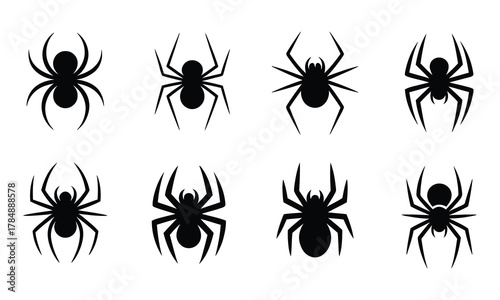 Collection of Black Spider Silhouettes for Halloween and Spooky Themes