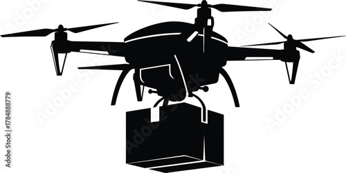 Futuristic drone delivering package with modern technology