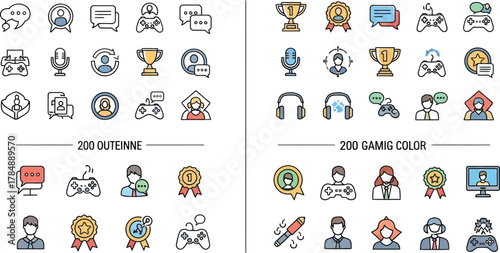 Collection of colorful icons representing gaming and communication elements