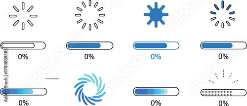 Collection of modern loading icons and progress bars for digital interfaces