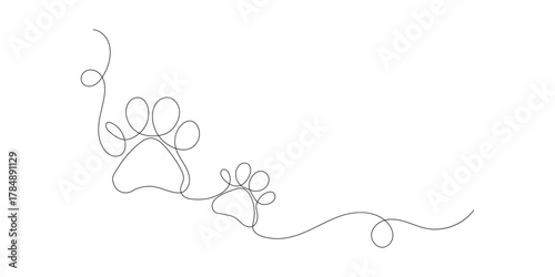 Dog paw continuous one line drawing of simple outline
