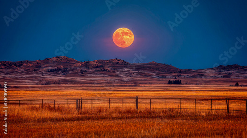 Full moon over open prairie