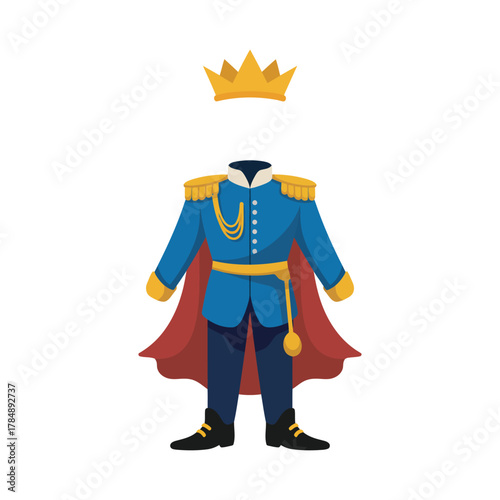 Royal Outfit with Crown – Isolated Red Suit and Royalty Attire in Simple Graphic Design, Vector Illustration for Costume, Fantasy, Fairytale or King Character