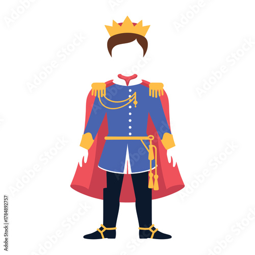 Royal Outfit with Crown – Isolated Red Suit and Royalty Attire in Simple Graphic Design, Vector Illustration for Costume, Fantasy, Fairytale or King Character