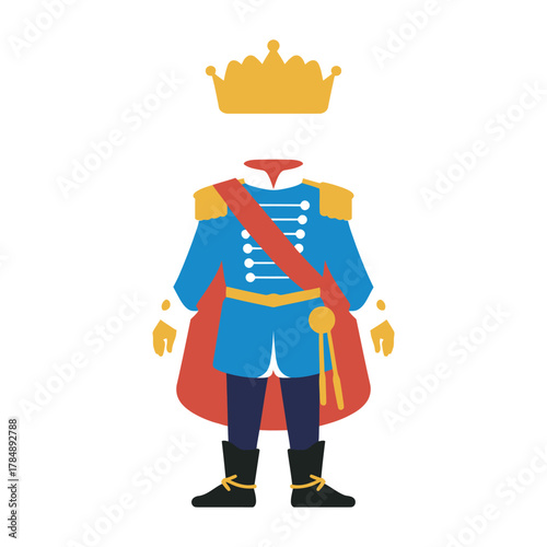 Royal Outfit with Crown – Isolated Red Suit and Royalty Attire in Simple Graphic Design, Vector Illustration for Costume, Fantasy, Fairytale or King Character